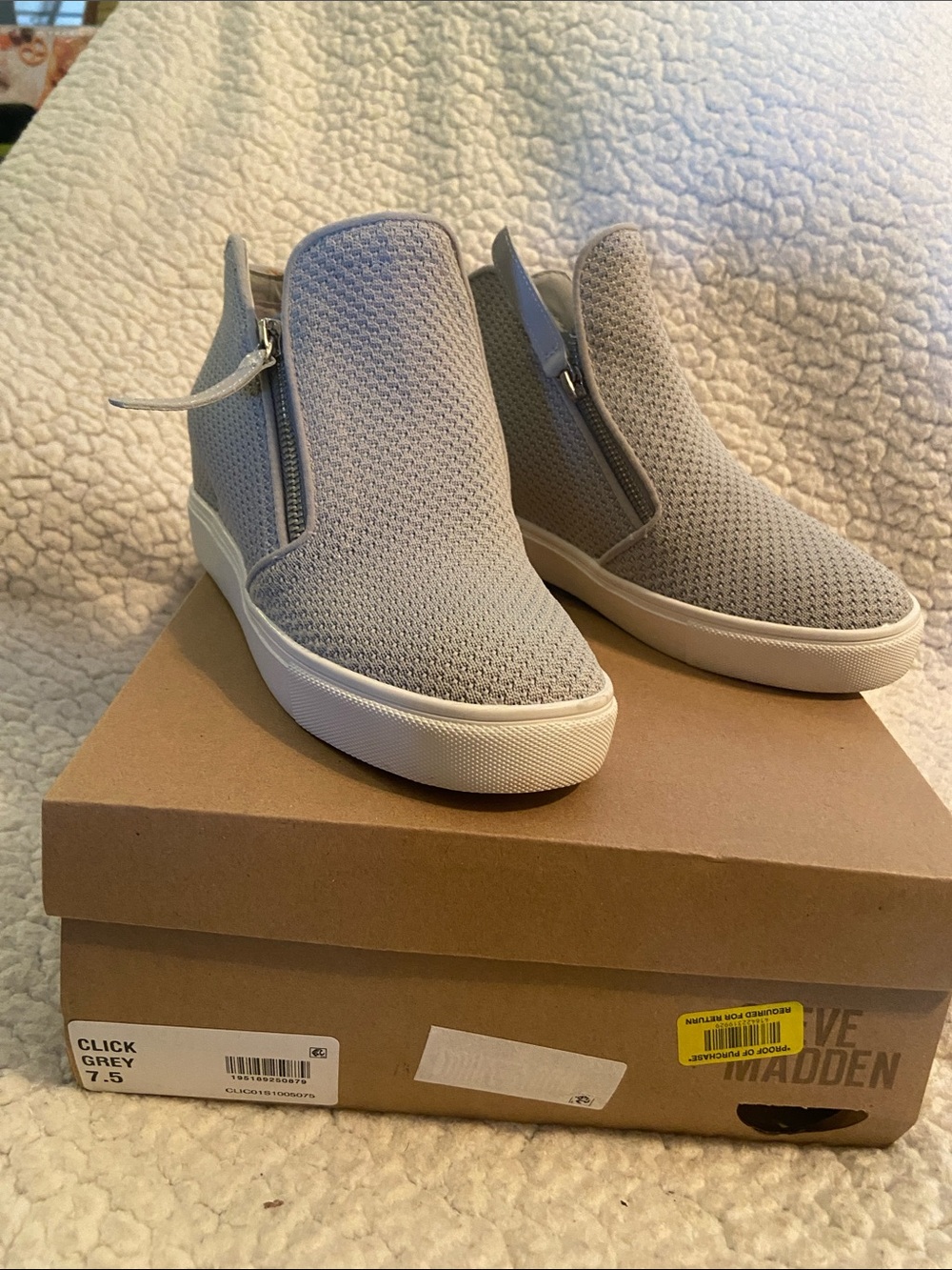 Steve Madden Grey Knit Slip-On Wedge Sneakers with Side Zipper